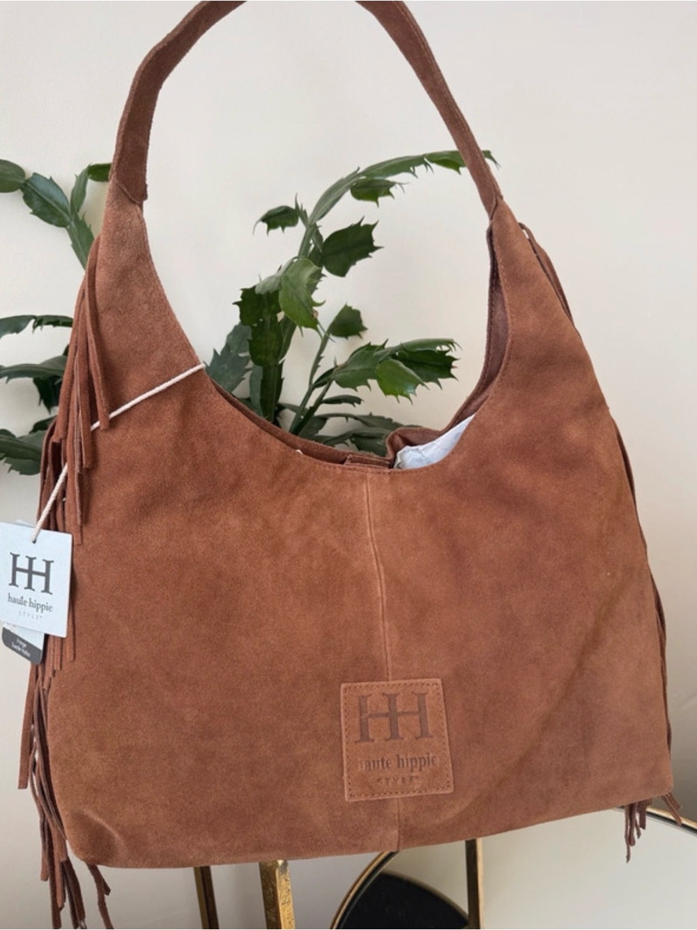 Haute Hippie Brown Suede Fringe Hobo Shoulder Bag Boho Western NWT - Picture 3 of 8